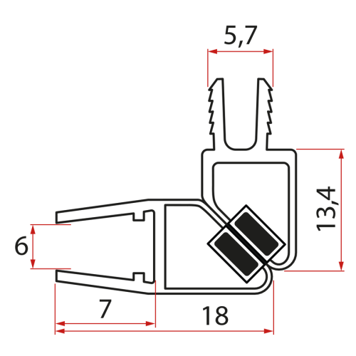 Zestaw uszczelek magnetycznych, 45°, szkło 6mm i profil, 1900mm