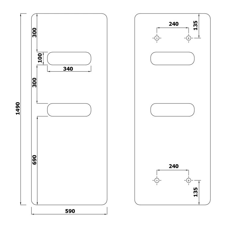 Rysunek techniczny - TABELLA OPEN grzejnik 590x1490 mm, czarny mat