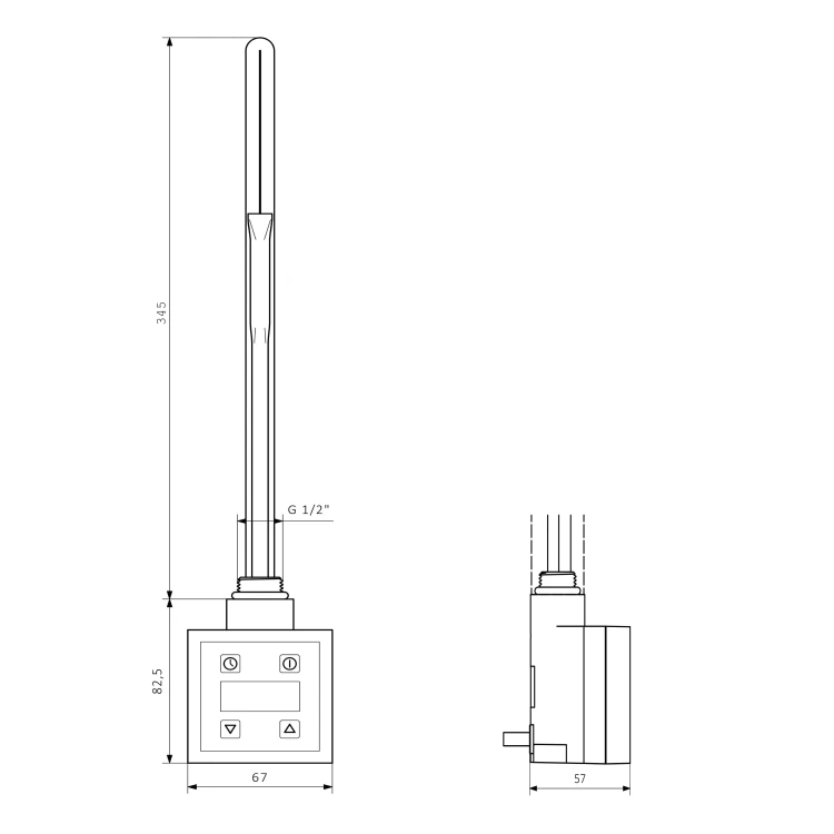 Rysunek techniczny - KTX grzałka elektryczna z termostatem, 400 W, czarny mat