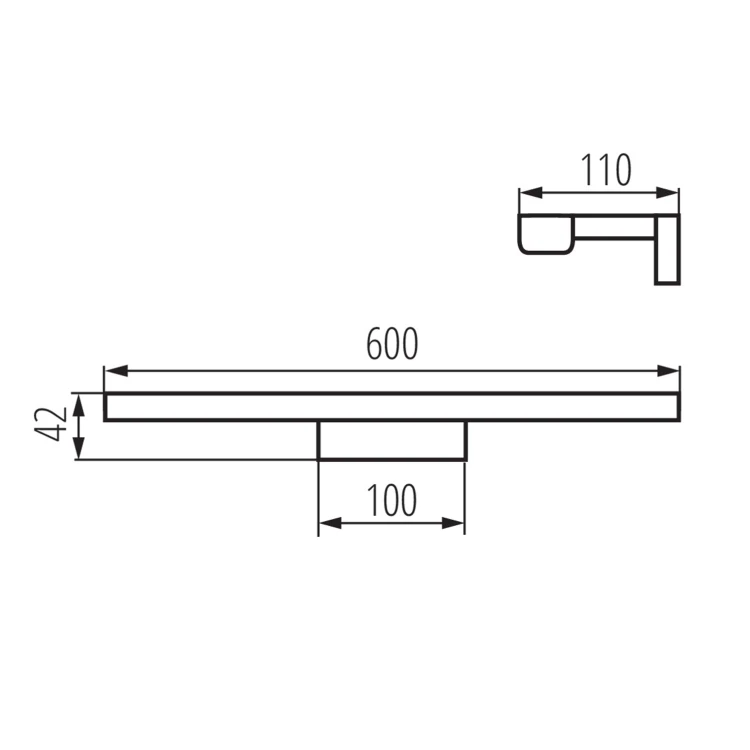 Rysunek techniczny - ASTEN oświetlenie LED, ścienne, 12W, 600x110mm, IP44, chrom