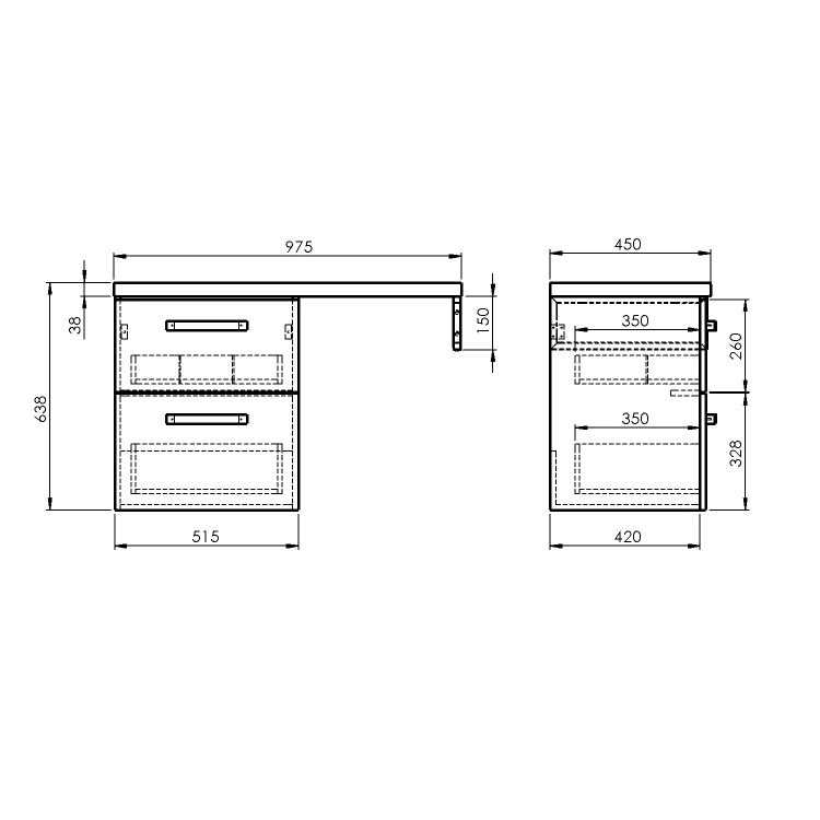 Rysunek techniczny - VEGA zestaw łazienkowy, szerokość 97,5 cm, biały/dąb platin