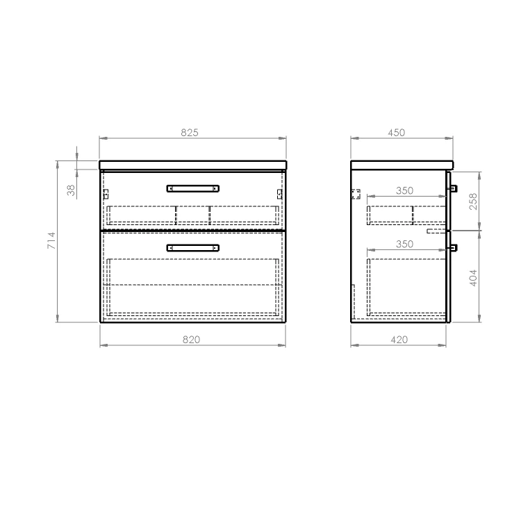 Rysunek techniczny - VEGA zestaw łazienkowy, szerokość 82,5 cm, biały/dąb platin