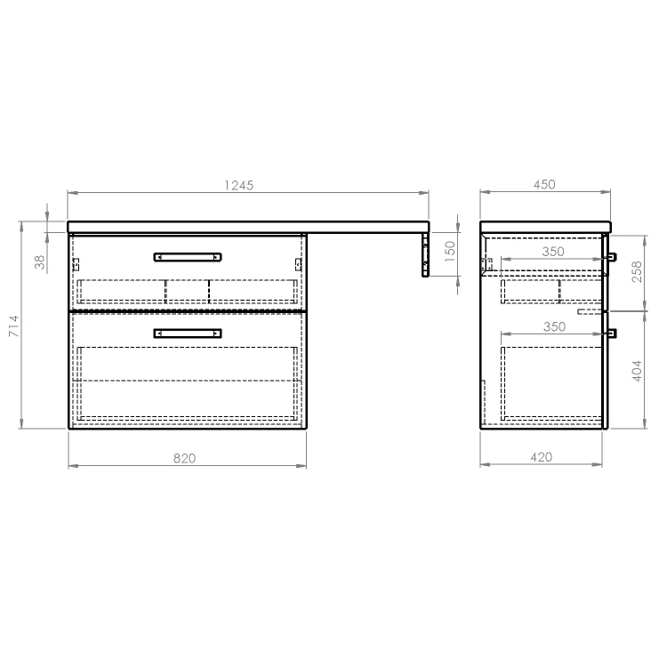 Rysunek techniczny - VEGA zestaw łazienkowy, szerokość 125 cm, dąb platin