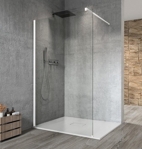 VARIO WHITE jednoczęściowa kabina przysznicowa Walk-In, montaż przy ścianie, szkło czyste, 1100 mm