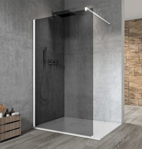 VARIO WHITE jednoczęściowa kabina przysznicowa Walk-In, montaż przy ścianie, szkło dymione, 800 mm