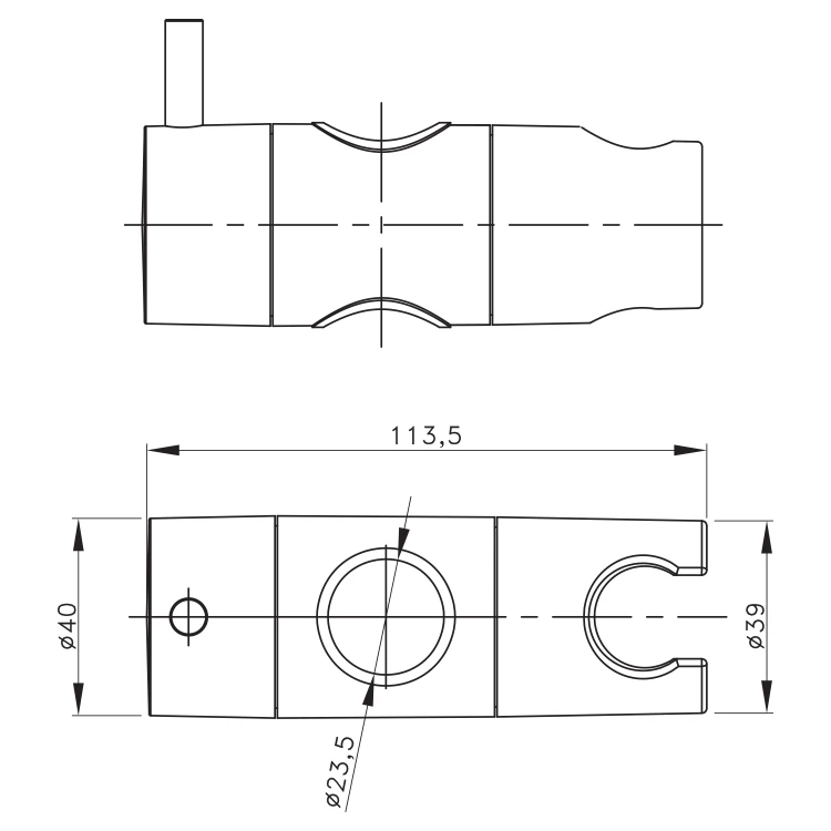 Rysunek techniczny - Suwak do drążka prysznicowego 23mm, ABS/czarny mat