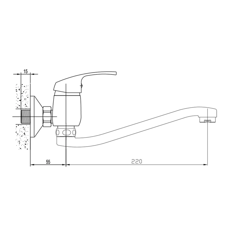 Rysunek techniczny - AQUALINE 35 bateria ścienna, uchwyt płaski podwyższony, chrom #2