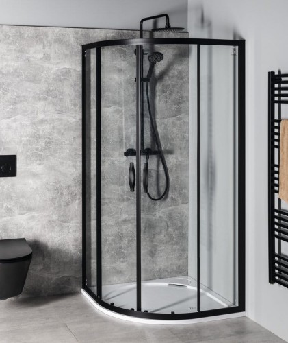 SIGMA SIMPLY BLACK kabina prysznicowa półokrągła 900x900mm, R550, szkło czyste