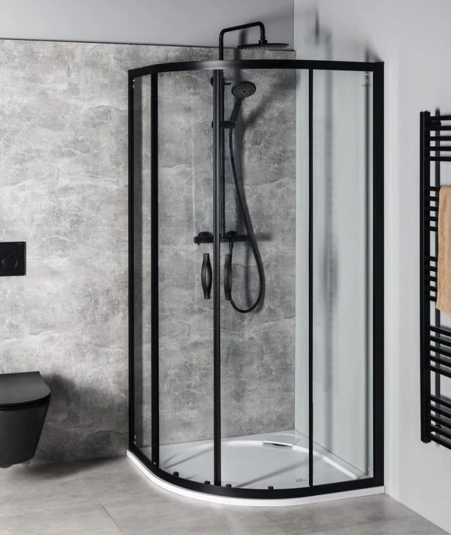 SIGMA SIMPLY BLACK kabina prysznicowa półokrągła 900x900mm, R550, szkło czyste