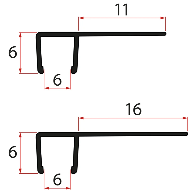Zestaw uszczelek pionowych do szkła 6/6mm, 1900mm, czarny