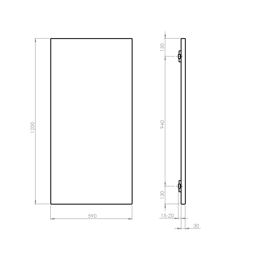 Rysunek techniczny - ENIS łazienkowy panel promiennikowy 600W, IP44, 590x1200 mm, czarny mat