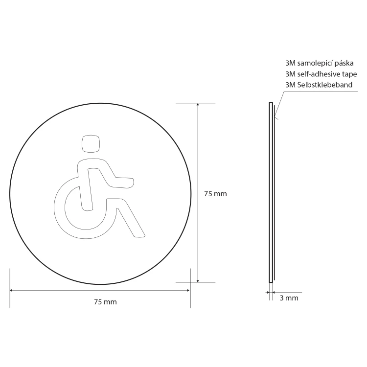 Rysunek techniczny - WC inwalidzi tabliczka, średnica 75mm, stal nierdzewna polerowana