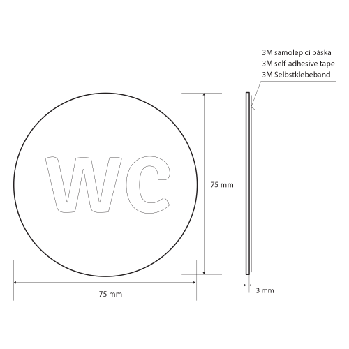 Rysunek techniczny - WC tabliczka, średnica 75mm, stal nierdzewna mat