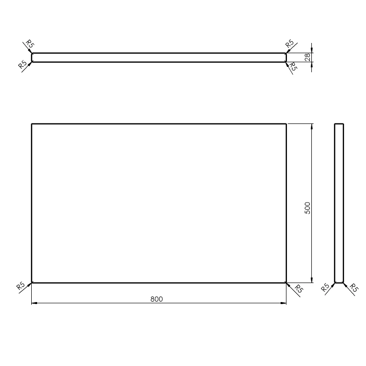 Rysunek techniczny - Blat WOODY 800x28x500mm, lite drewno dąb naturalny