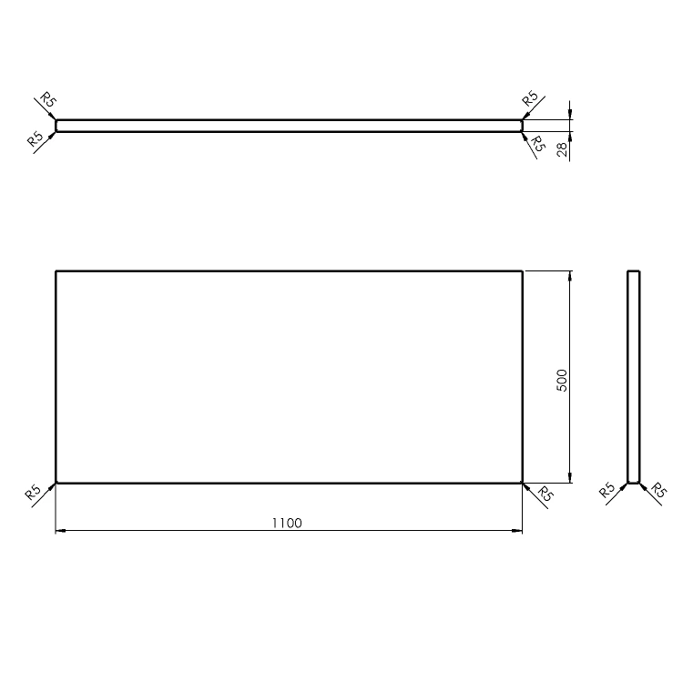 Rysunek techniczny - Blat WOODY 1100x28x500mm, lite drewno dąb naturalny