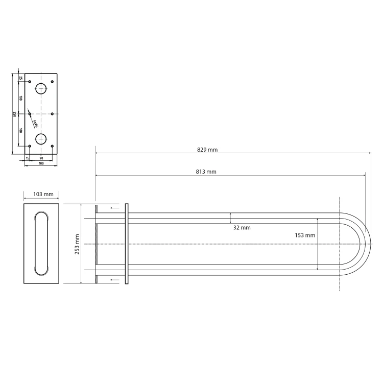 Rysunek techniczny - HANDICAP poręcz wspierająca typ U, 813mm, czarny
