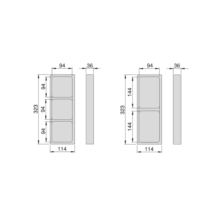 Rysunek techniczny - LINDO organizer boczny, zestaw 2 szt., 114x323mm, plastik, antracyt