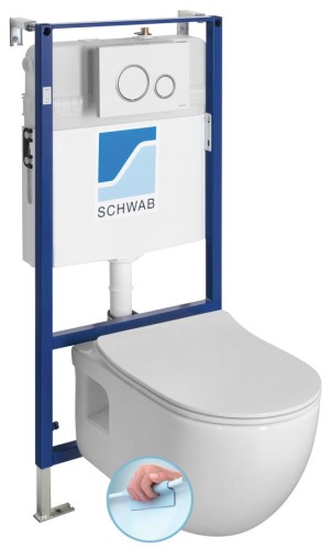 BRILLA WC wiszące Rimless, ze stelażem podtynkowym i przyciskiem Schwab, biały