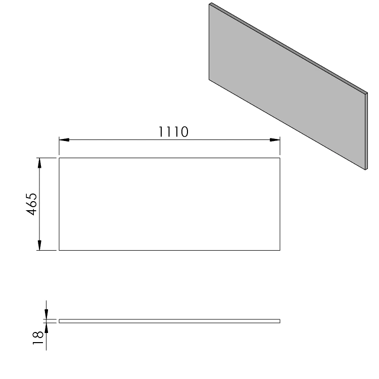 Rysunek techniczny - CIRASA blat DTDL 111x1,8x46,5cm, dąb alabama