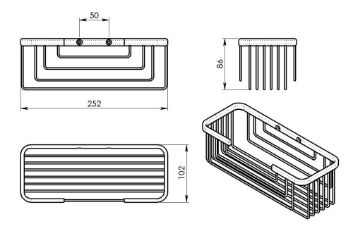 Rysunek techniczny - SMART półka, 252x86x102mm, biały