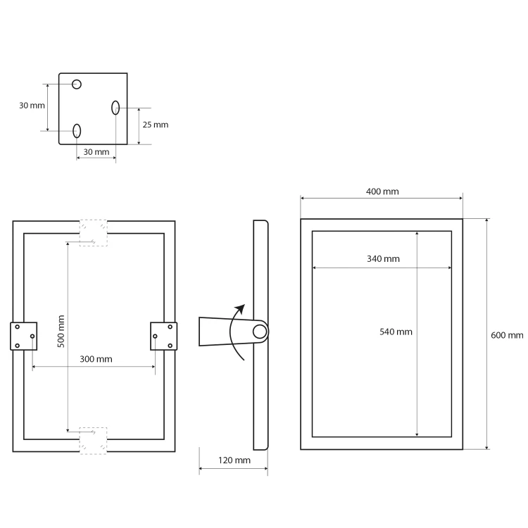 Rysunek techniczny - HANDICAP lustro uchylne 40x60cm, stal nierdzewna polerowana