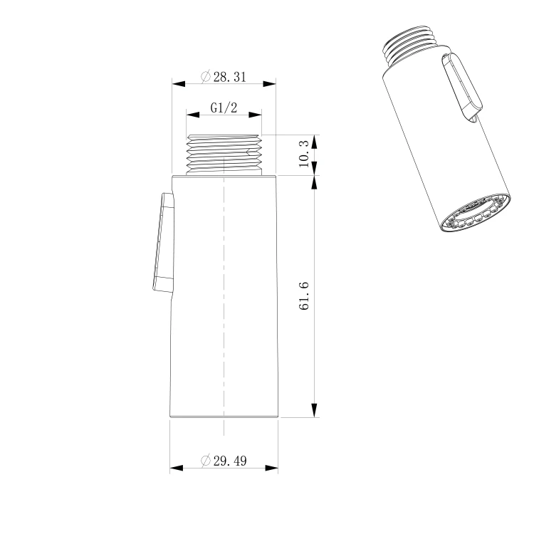 Rysunek techniczny - FLAWO wysuwany prysznic do baterii zlewozmywakowej, 1/2", 2 funkcje, czarny mat