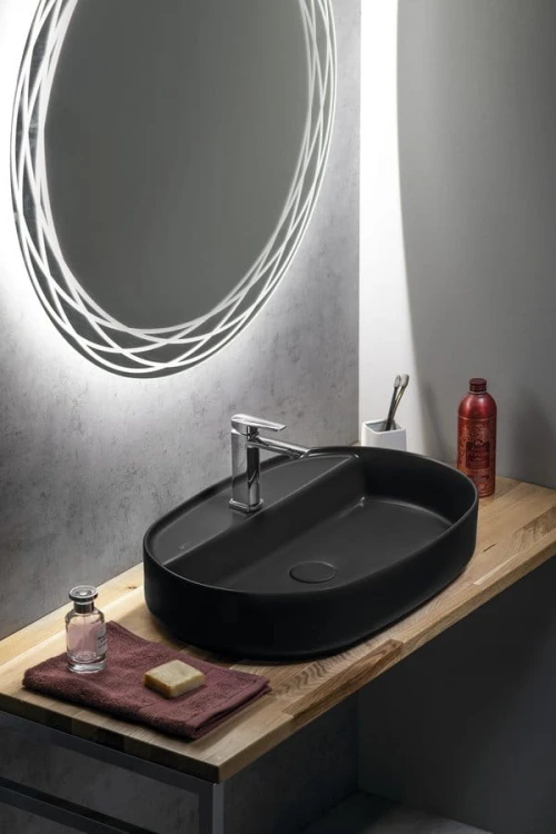 INFINITY OVAL umywalka ceramiczna nablatowa, 60x40cm, czarny mat #5