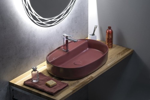 INFINITY OVAL umywalka ceramiczna nablatowa, 60x40cm, maroon red mat #2