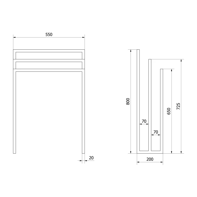 Rysunek techniczny - SKA wieszak na ręczniki, 550x800x200mm, czarny mat