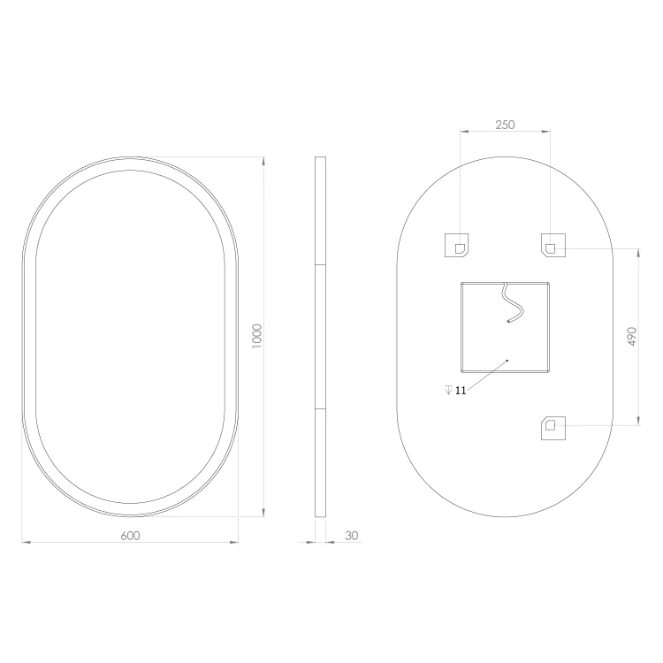 Rysunek techniczny - PARGA lustro z oświetleniem LED 60x100 cm