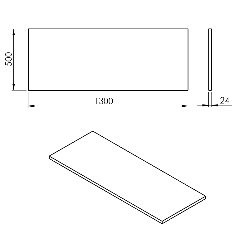 Rysunek techniczny - PLATO blat Rockstone 1300x24x500mm, biały mat