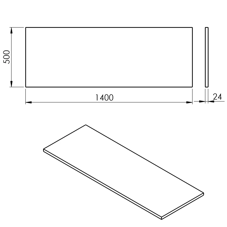Rysunek techniczny - PLATO blat Rockstone 1400x24x500mm, biały mat