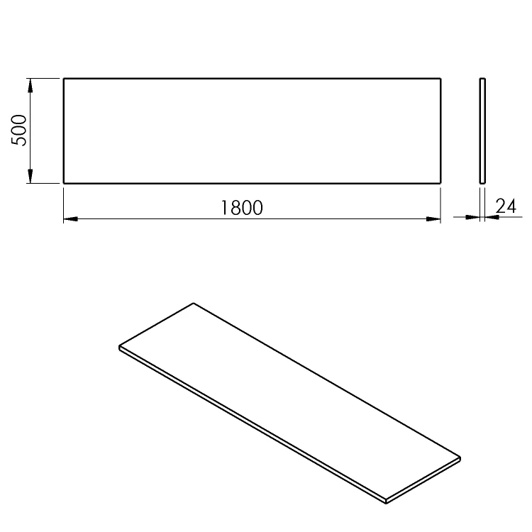 Rysunek techniczny - PLATO blat Rockstone 1800x24x500mm, biały mat
