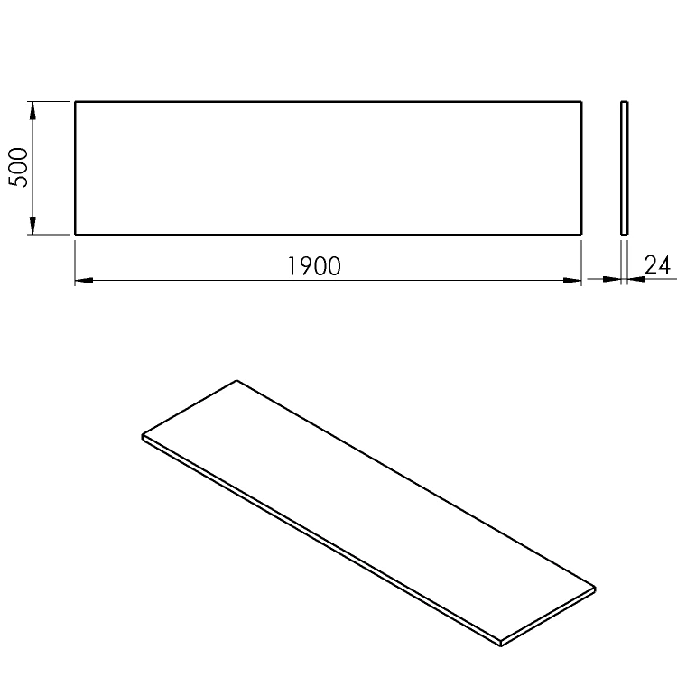 Rysunek techniczny - PLATO blat Rockstone 1900x24x500mm, biały mat