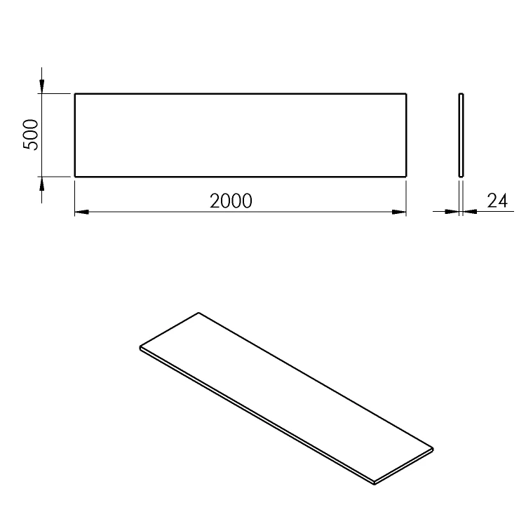 Rysunek techniczny - PLATO blat Rockstone 2000x24x500mm, biały mat