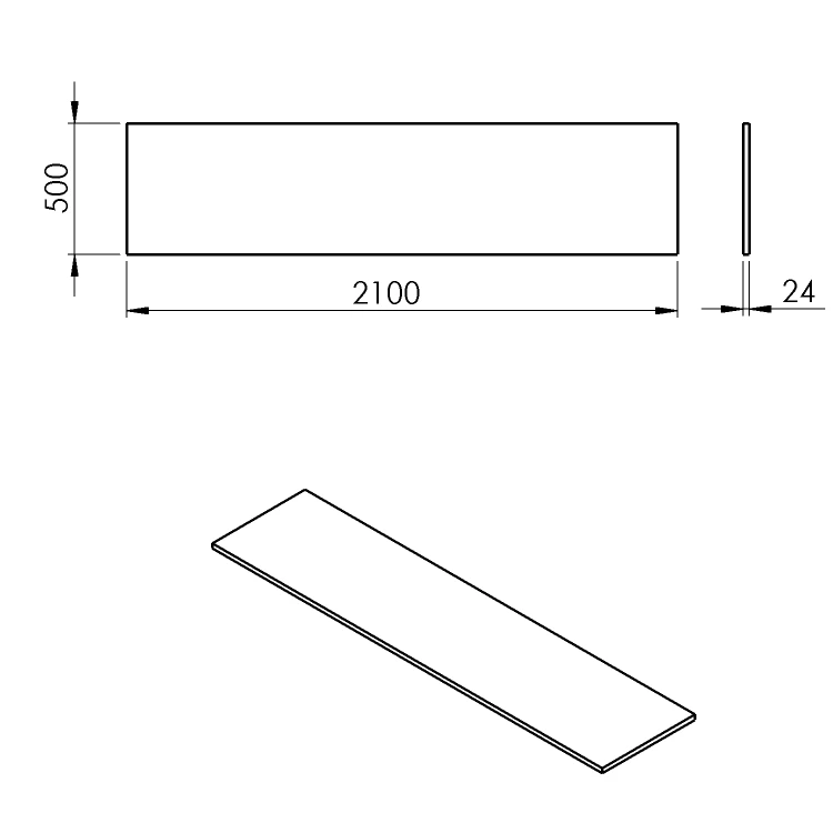 Rysunek techniczny - PLATO blat Rockstone 2100x24x500mm, biały mat