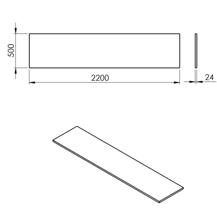 Rysunek techniczny - PLATO blat Rockstone 2200x24x500mm, biały mat