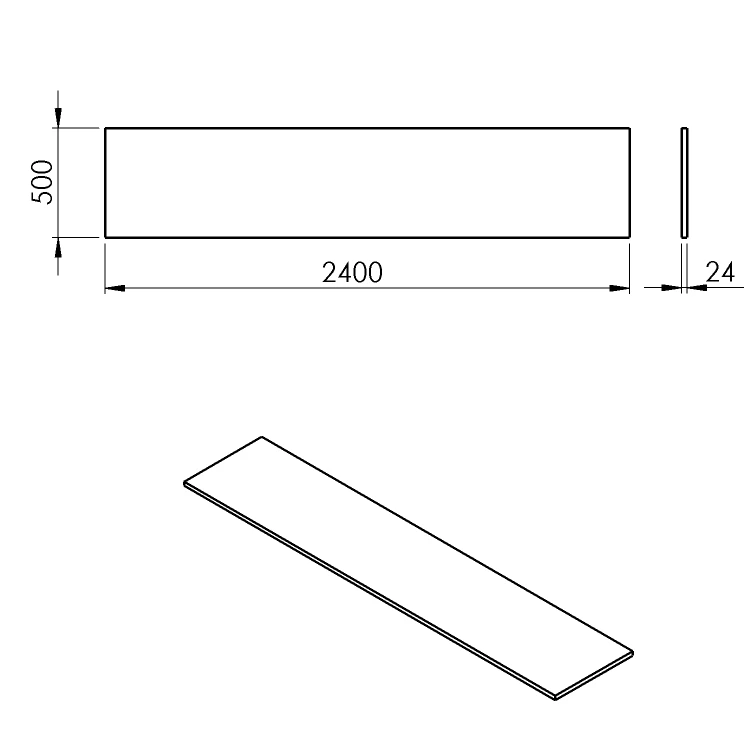 Rysunek techniczny - PLATO blat Rockstone 2400x24x500mm, biały mat