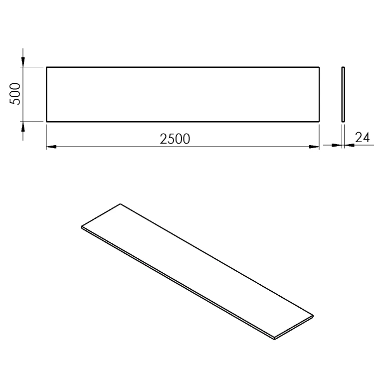 Rysunek techniczny - PLATO blat Rockstone 2500x24x500mm, biały mat