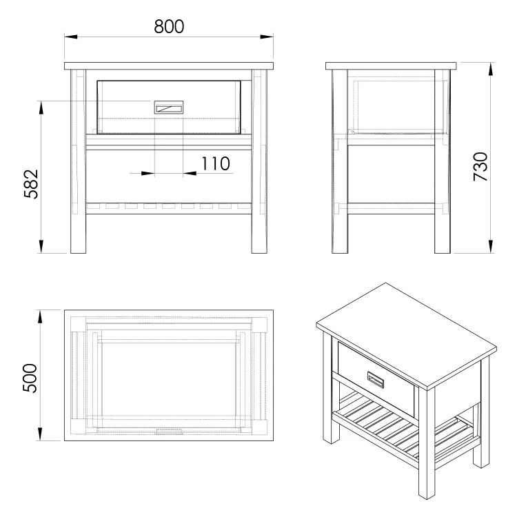 Rysunek techniczny - BRAND szafka pod umywalkę 80x73x50cm, świerk bejcowany