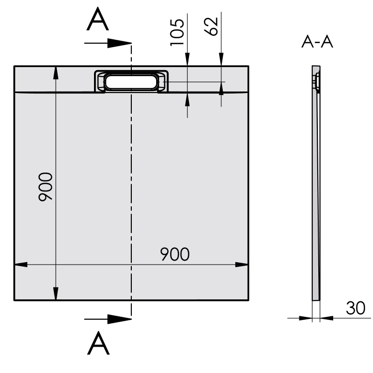 Rysunek techniczny - KAZUKO brodzik kompozytowy, 90x90 cm, biały