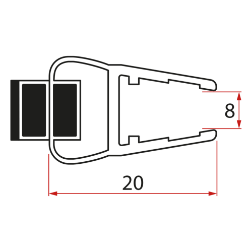 Uszczelka magnetyczna szkło 8mm i 3M, 2000mm