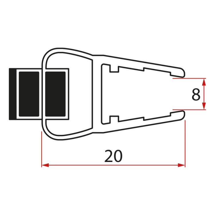 Uszczelka magnetyczna szkło 8mm i 3M, 2000mm