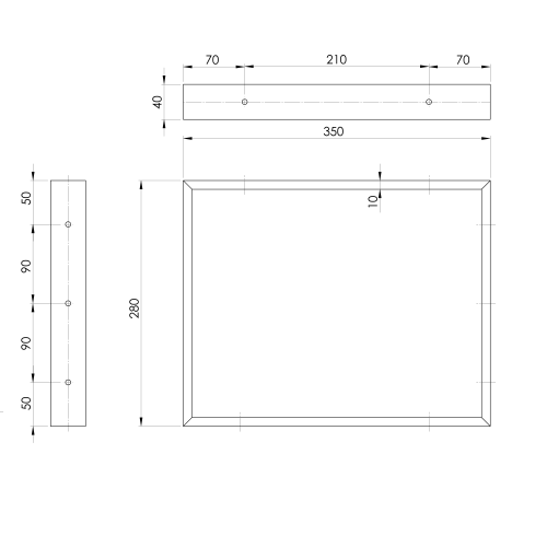Rysunek techniczny - Wspornik 350x280x40mm, stal malowana, czarny mat