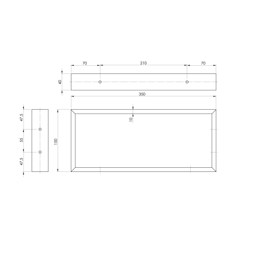Rysunek techniczny - Wspornik 350x150x40mm, stal malowana, złoty mat