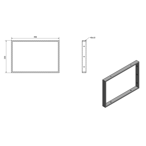Rysunek techniczny - Wspornik 490x330x40mm, stal malowana, złoty mat