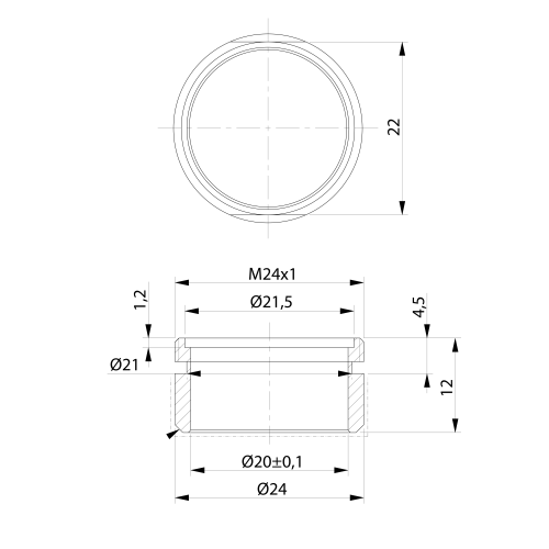 Rysunek techniczny - Perlator, gwint zewnętrzny  M24x1, złoty mat