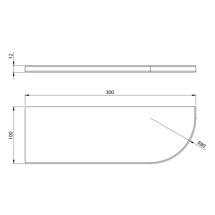 Rysunek techniczny - ABELINE półka narożna Rockstone 300x100mm, asymetryczna, biały mat