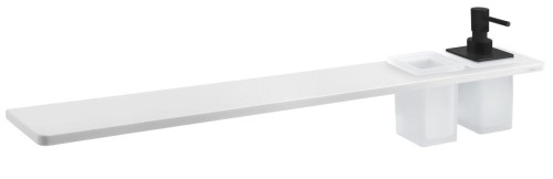 ABELINE półka, kubek + dozownik mydła/czarny, 800mm, Rockstone, biały mat