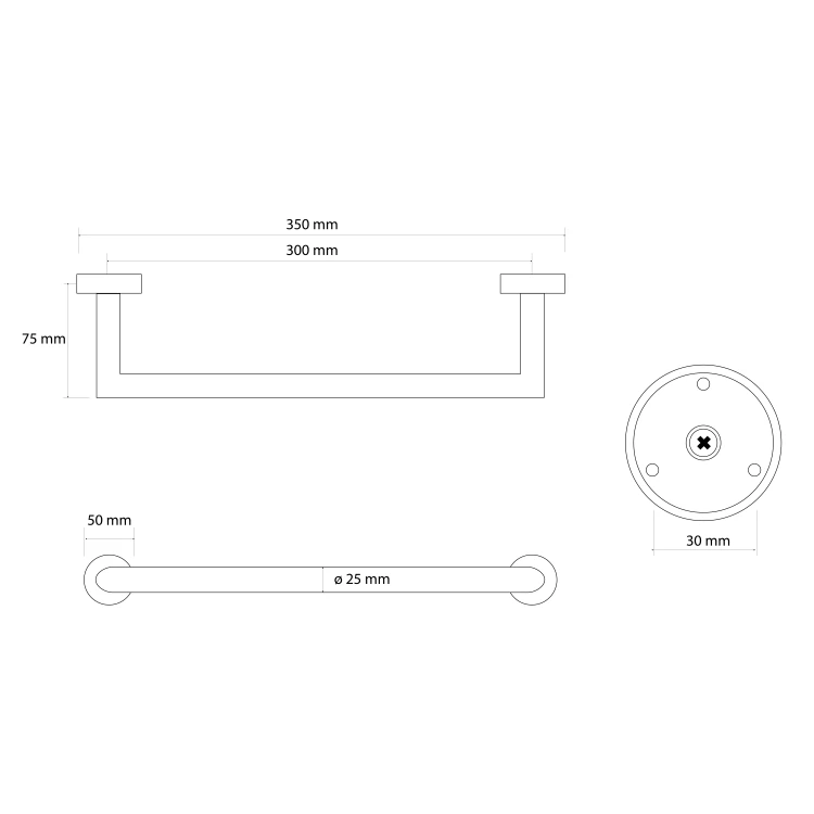 Rysunek techniczny - X-ROUND GOLD wieszak na ręczniki 300mm, złoto mat